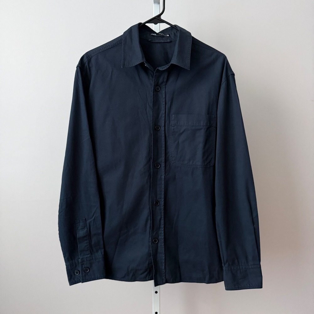 Zara sz M Blue Button‎ Shirt  Long Sleeve Cotton Top Preppy Minimalist